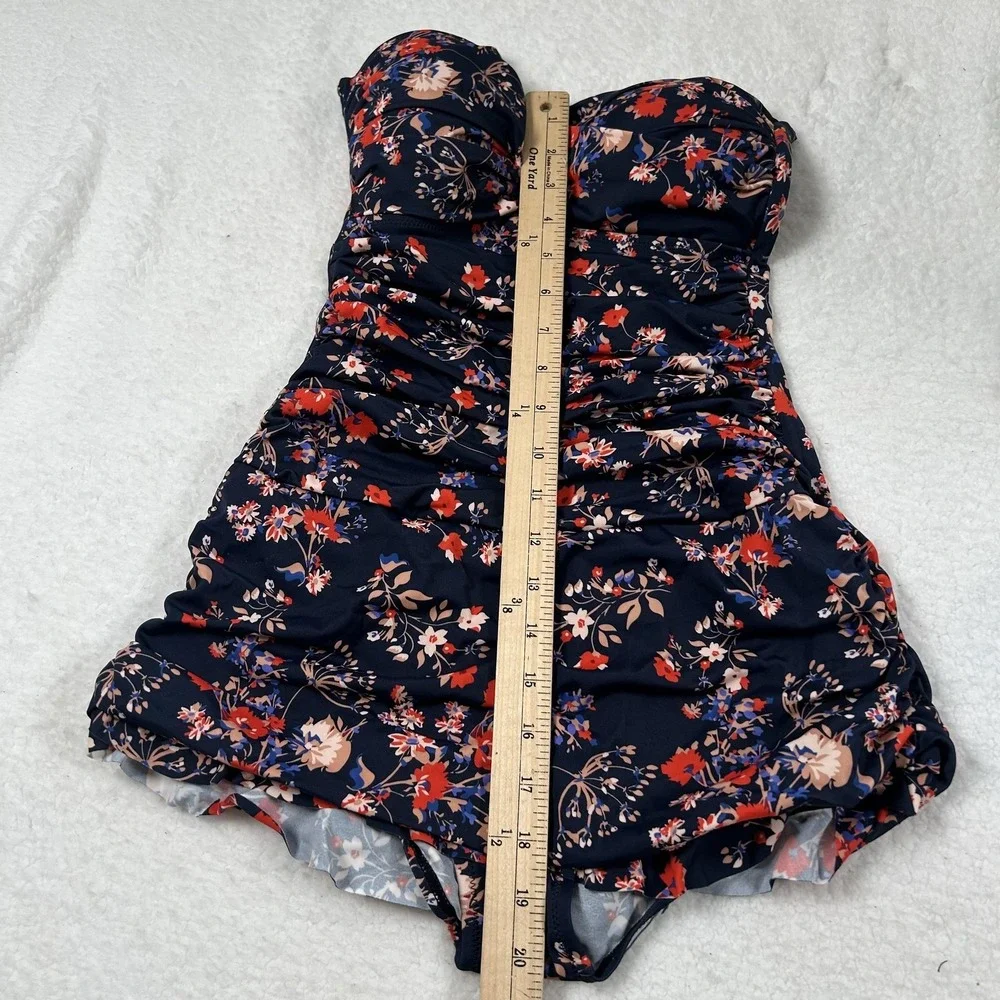 Dobreva Swimdress Womens Small Navy Floral Bandeau Skirted One Piece Swimwear - Picture 16 of 16